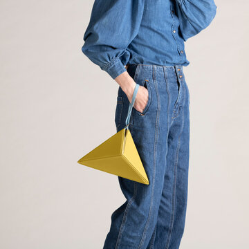 Denim Outfit With Yellow Triangle Bag