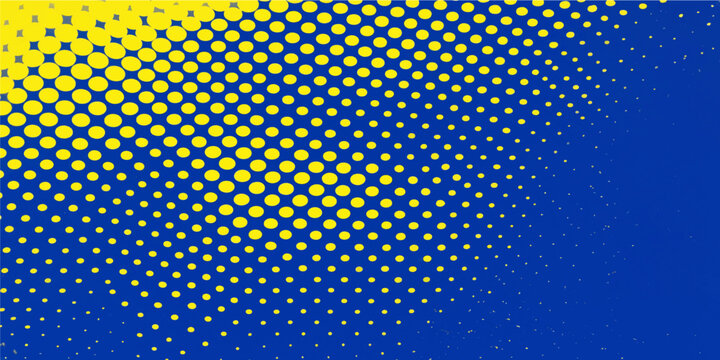 Dynamic bright yellow halftone dot gradient pattern background in pop art style blue vector