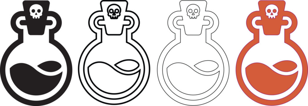 Four Halloween Potion Bottles With Skull Caps And Liquid Inside Design