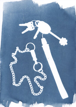 Keys and Chain Cyanotype