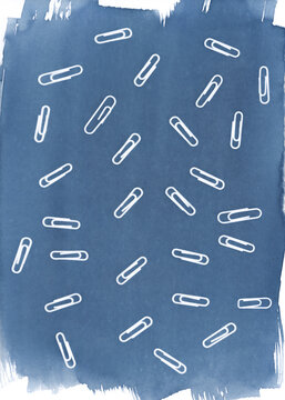 Scattered Paper Clips Cyanotype