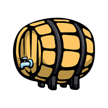 Beer barrel with tap icon. Hand drawn doodle clipart for Oktoberfest, brewery, pub drinks, beer festival and Bavarian celebration. Vector illustration isolated on white background.