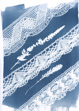 Diagonal Lace and Botanical Cyanotype