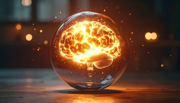 Glowing Brain in a Crystal Ball - A Symbol of Intelligence.
