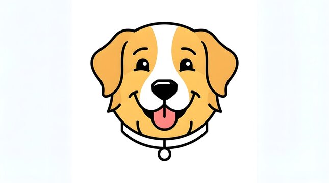 Cute cartoon dog head smiling with tongue out wearing collar vector illustration icon