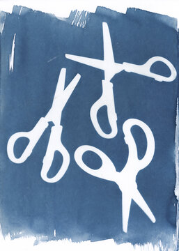 Open Scissors Cyanotype