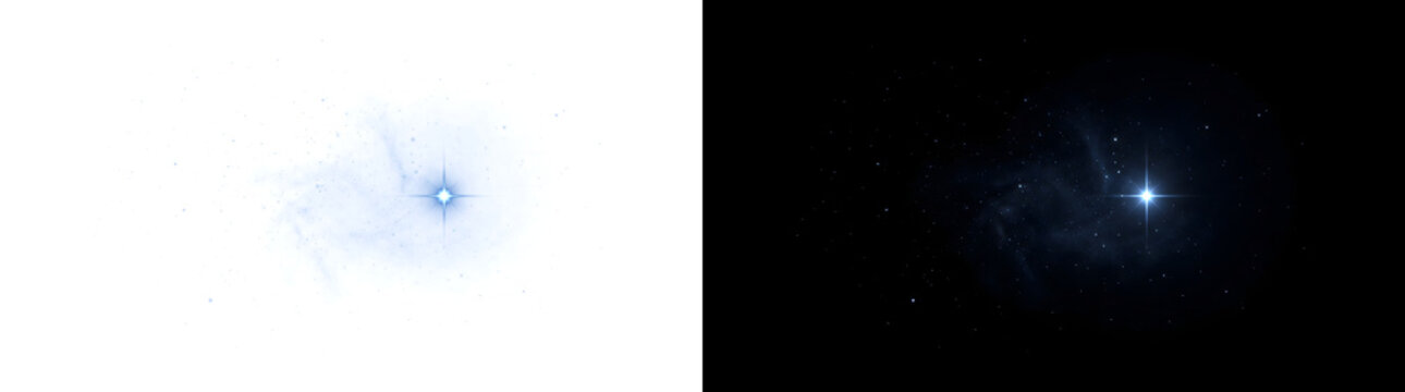 Blue starlight twinkle of glowing celestial cluster amid soft nebula for design use in PNG, Transparent and Black Background Versions available