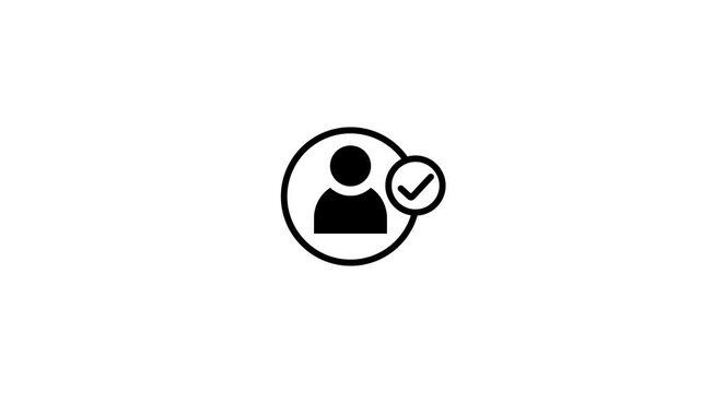 User profile icon animation with success check mark for identity verification, account approval and secure authentication on clean background