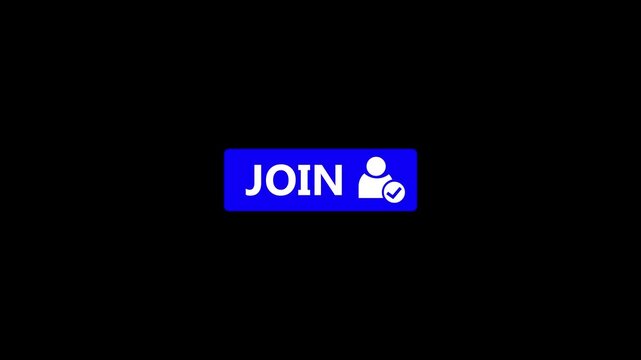 Join button icon animation with mouse cursor click and success checkmark on black background