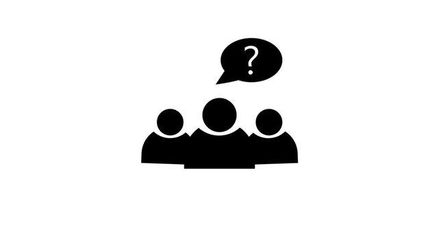 Minimalist group quiz and question mark speech bubble icon animation on transparent background