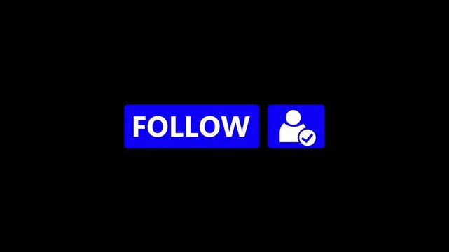 Social media follow button icon animation with user click interaction for digital marketing and content creators on black background