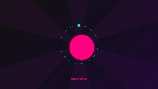 Abstract motion graphics of a pink sphere with an orbiting blue dot