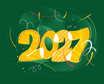 2027 numbers with colorful confetti &ndash; concept of New Year celebration