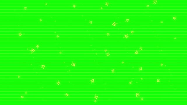 Animated yellow arrows moving on green screen background