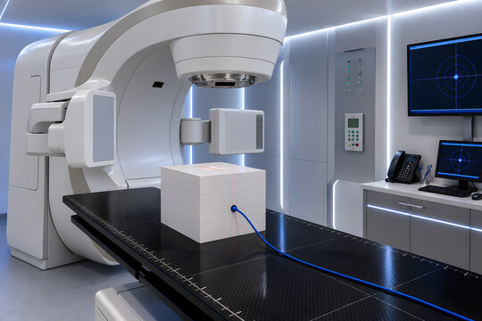 Radiotherapy Quality Assurance Phantom with Measurement Cable on a Treatment Couch