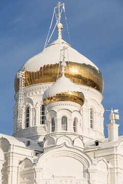Snow Covered Orthodox Church Domes in Winter