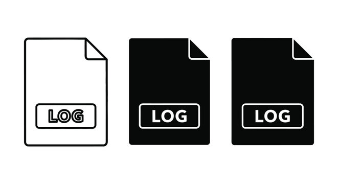Three log file document icons in different styles