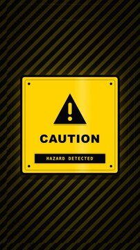 Industrial hazard caution sign with warning stripes and hazard detected text alert.