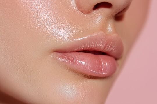 Glossy skin radiant skin dewy skin close up lip detail cheek highlight skin texture skincare beauty photography cosmetic concept