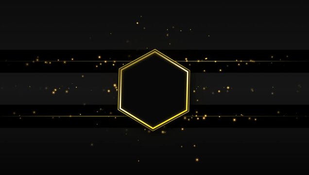 Golden hexagon frame with glowing particles on dark background