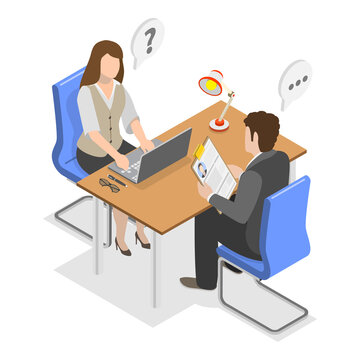 3D Isometric Flat  Illustration of Job Interview. Item 3