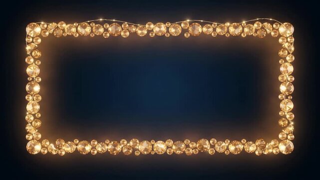 Golden diamond frame with sparkling gemstones on a dark blue background, perfect for luxury and elegant designs.