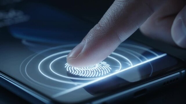 Smartphone Fingerprint Authentication and Biometric Security Unlock Close Up