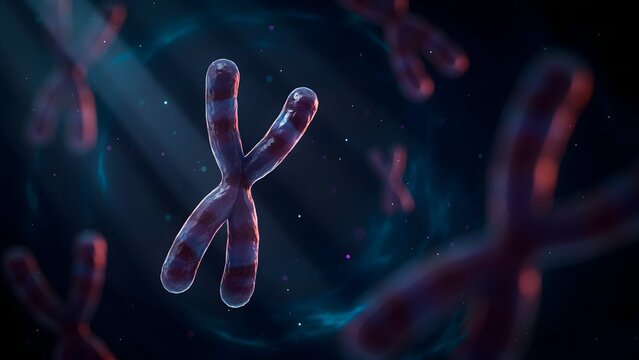 Highly detailed microscopic view of human chromosome with genetic material in cell