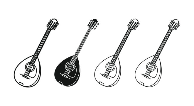 Traditional stringed instruments line art illustration