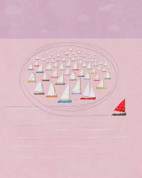 Sailboat Running Circles Around The Competition. Vertical Format.