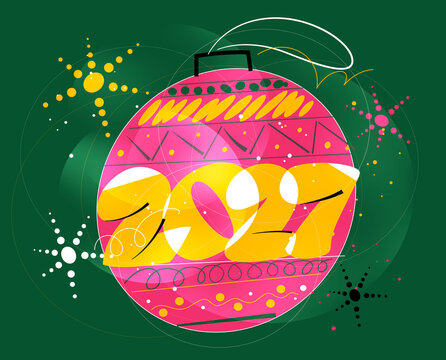 2027 Christmas ornament with fireworks &ndash; concept of New Year