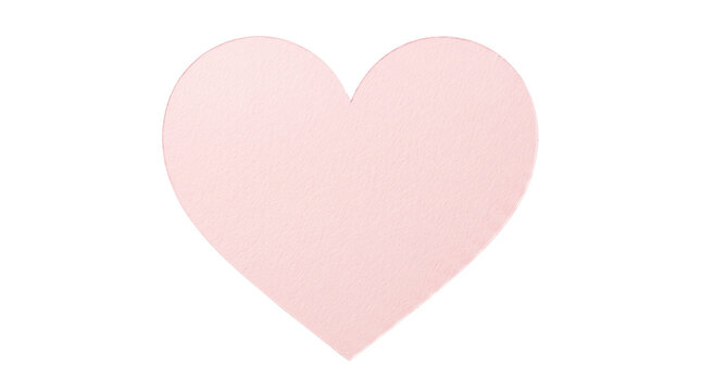 Minimalist pink paper heart isolated on white background. Soft pastel heart shape with paper texture. Romantic symbol for Valentine's Day and wedding design.