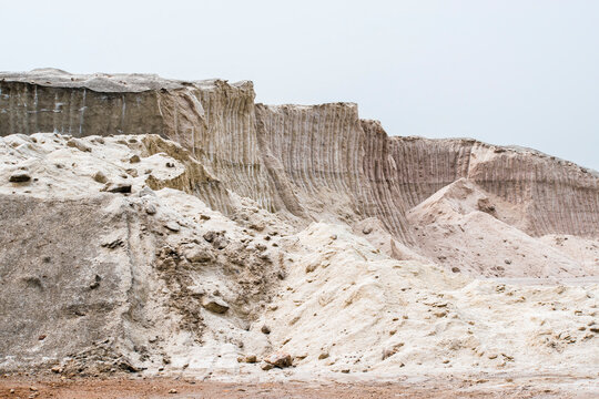 Untouched raw salt stored in large open heaps at Sambhar Salt Lake in Rajasthan