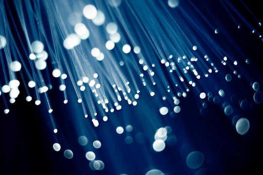 Light Trails From Fiber Optic Cables Show Bright Circles in Blue