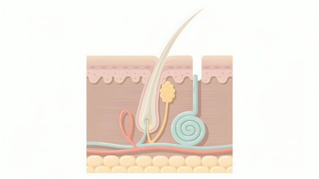 Cross-Section of Human Skin with Hair Follicle and Subcutaneous Layers Illustration