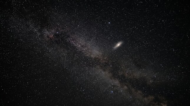 Vast expanse of the Milky Way galaxy with Andromeda galaxy visible in the distance under a starry night sky PNG Isolated on transparent background