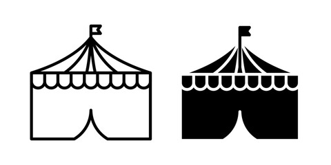 Circus tent icon representing circus entertainment, performances, festivals, amusement, shows, and family recreation. © Stockium