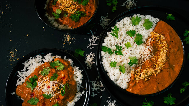 Traditional Indian Dishes With Rice and Curry