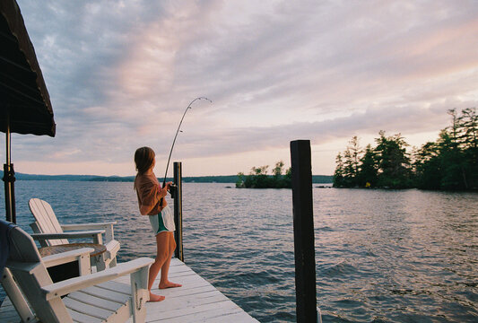 Lake Young Girl Fishing lake Film