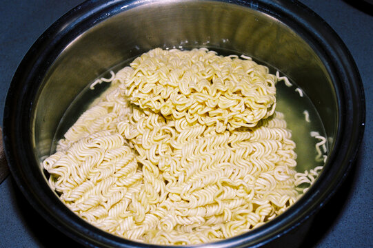 Instant noodles soaking in hot water