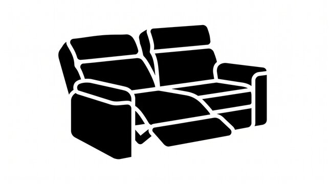 Reclining sofa vector illustration icon featuring a modern black double seat couch design isolated on white background for interior living room furniture decoration apps