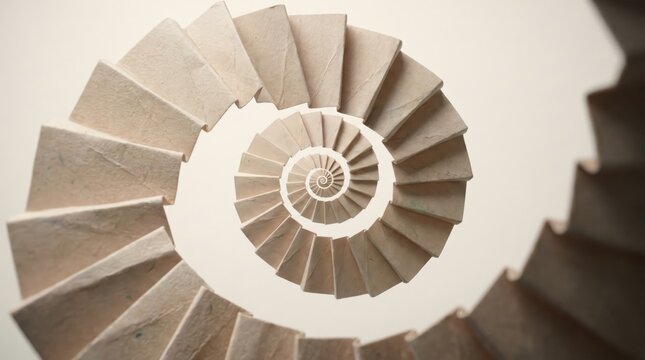 Abstract folded paper spiral staircase architectural background concept