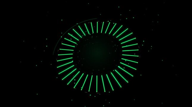 Abstract green circular digital interface with light particles