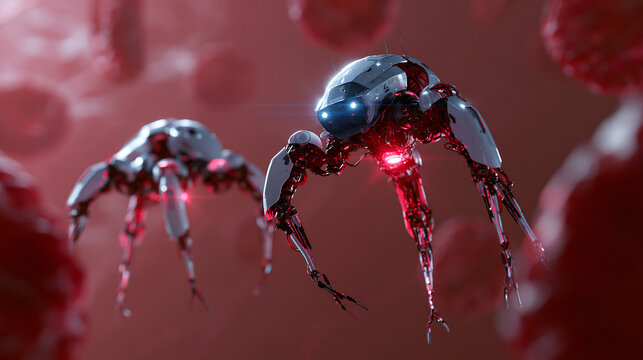 swarm of robotic insects with metallic wings representing nanotechnology concept