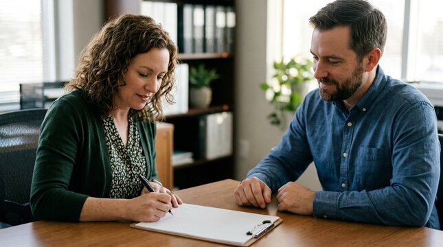 Tax Preparer Completing a Final Signature Page for a Client