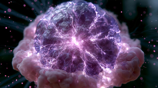 powerful purple lightning ball representing electricity energy and scientific power concept