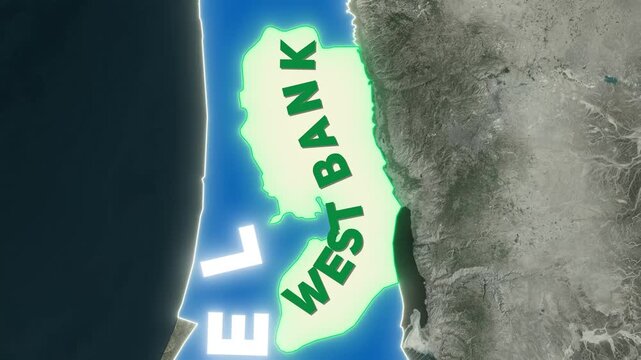 3D Animated Map Highlighting Israel, West Bank, and Gaza Strip Borders