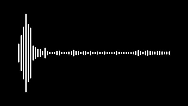 Minimalist white audio waveform spectrum animation isolated on black background, 4k digital sound wave visualization, podcast voice recording frequency meter music equalizer lines loop overlay effect