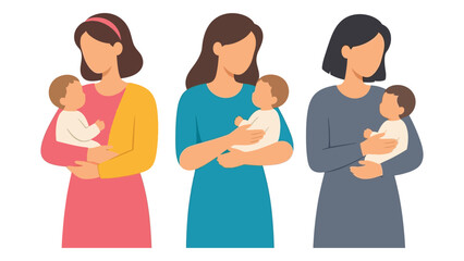 Fototapeta premium Three Women Breastfeeding Infants in Different Attires