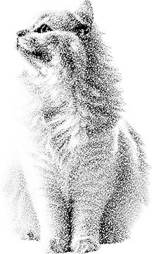 Halftone stipple cat in dotted grunge style with retro transparent background